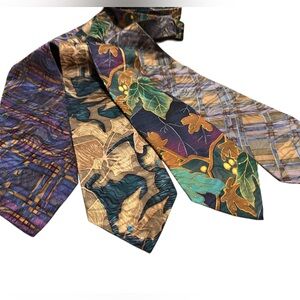 4 Vintage 90s Abstract Art Ties Lot Art Waves Geometric Pattern Silk Style
